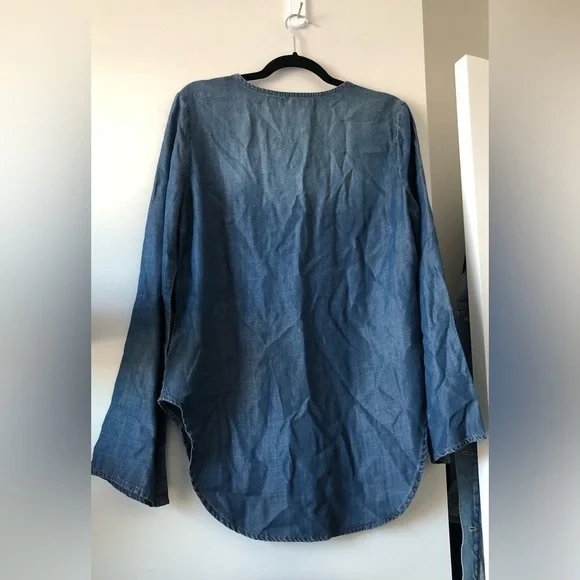 ANTHROPOLOGIE CLOTH & STONE CHAMBRAY LACE UP BLOUSE MEDIUM TENCEL LYOCELL TUNIC - Picture 9 of 10